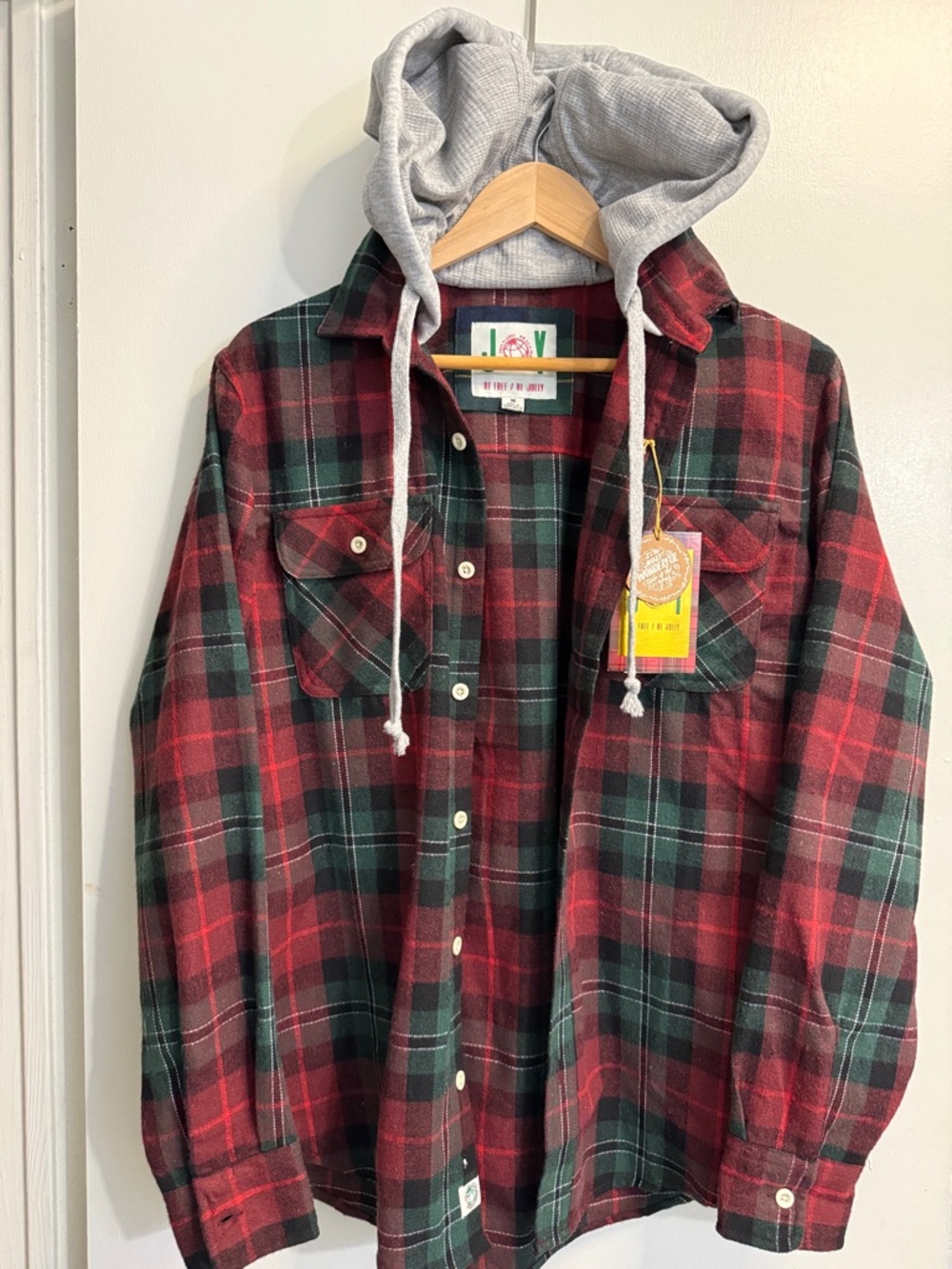 Free Planet Red & Green Plaid Button-Down Shirt with Gray Hood Liner